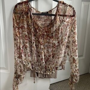 Love Sam Sheer Floral Blouse in Cream, Brown and Pink